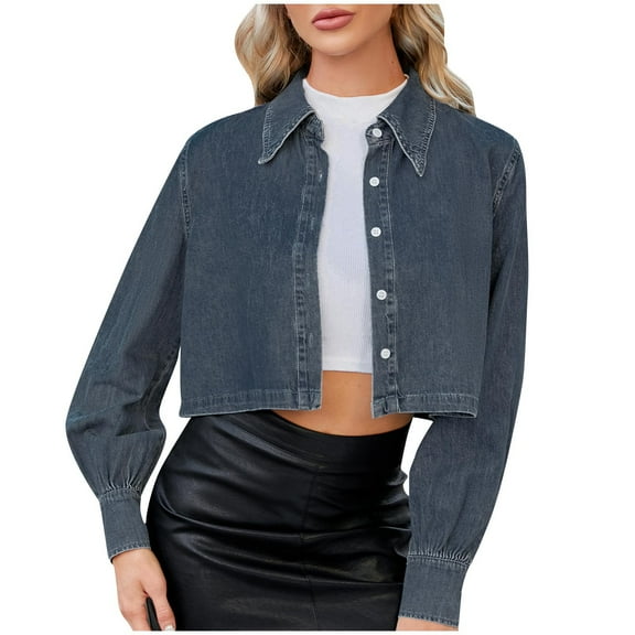 BangWanChi Jean Jacket Women Clearance Women's Fashion Color Lapel Look Slimmer Sleeve Denim Jacket