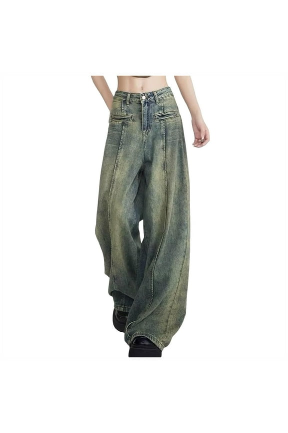 Jeans for Women Baggy Women's Yellow Mud High Waist Straight Leg Wide Leg Floor Length Jeans