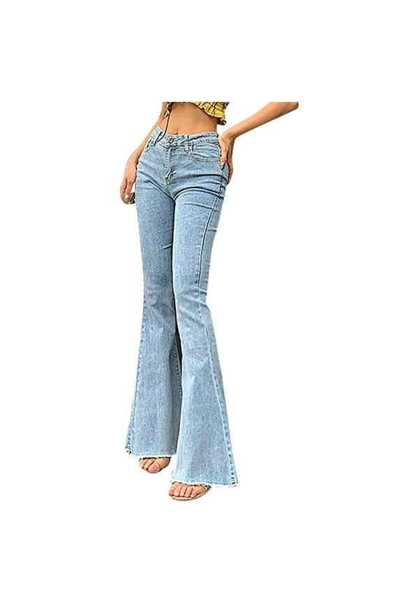 Jeans for Women Bootcut Women Fashion High Waist Pocket Solid Casual Hip Lift Tight Jeans Trumpet Pants