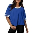 thumbnail image 1 of BangWanChi Ladies' Casual Drop Shoulder T-Shirt Round Neck Oversized Crop Top for Gym & Lounge, 1 of 4