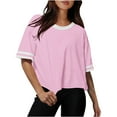 thumbnail image 1 of BangWanChi Ladies' Casual Drop Shoulder T-Shirt Round Neck Oversized Crop Top for Gym & Lounge, 1 of 4