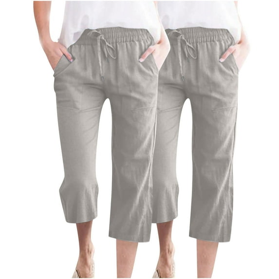 BangWanChi Leggings for Women Capri 2PC Fashion Womens Casual Solid Color Elastic Loose Pants Straight Wide Leg Trousers with Pocket