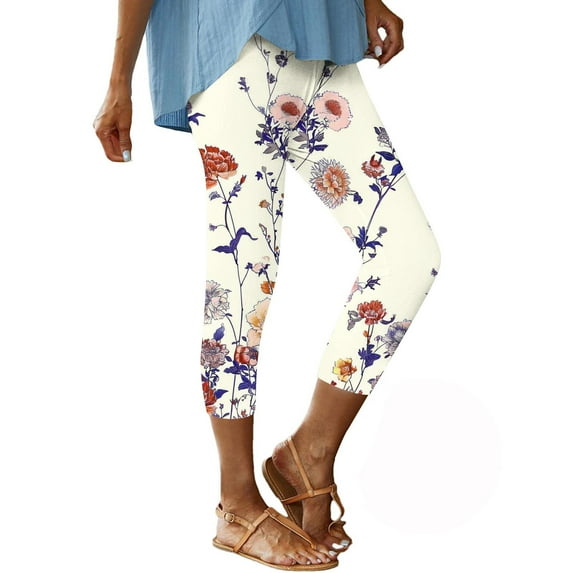 BangWanChi Leggings for Women Leggings for Women Print Pants Summer Casual Knee Length 2024 Silm Comfy Cropped Pants