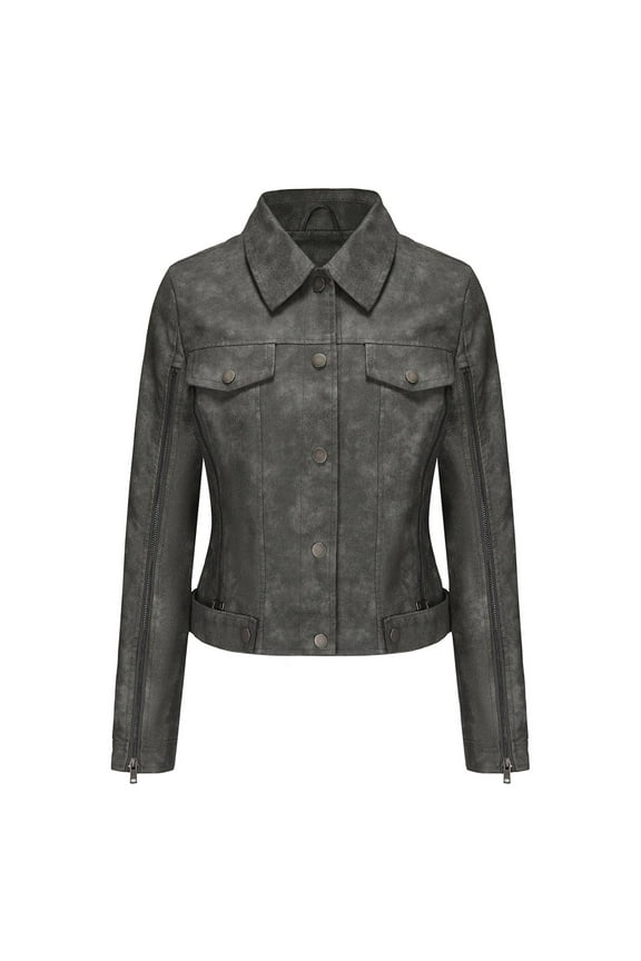 Light Jackets for Women Trendy Women's Slim Leather Stand Collar Zip Motorcycle Suit Belt Coat Jacket Tops