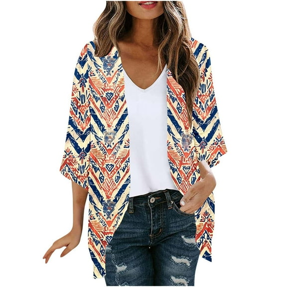 BangWanChi Lightweight Cardigans for Women Women's Vintage Printed Coat Printed Casual Cardigan