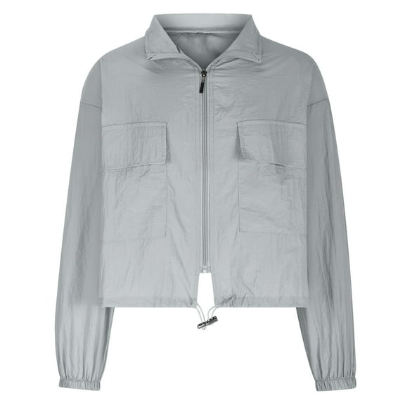 BangWanChi Lightweight Jacket Women Dressy Women's Solid Color Thin Drawstring Waistband Top Workwear Short Jacket