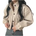 thumbnail image 1 of BangWanChi Lightweight Jacket Women No Hood Women's Solid Color Long Sleeved Small Stand Up Collar Short Loose Woolen Jacket, 1 of 4