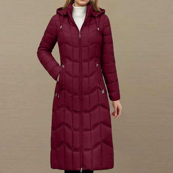 BangWanChi Long Jackets for Women Winter Women's Fashion Quilted Coat With Hidden Pockets