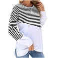 thumbnail image 1 of BangWanChi Long SLeeve Shirts for Women Women's Casual Striped Long-Sleeved Crew-Neck Tops, 1 of 5