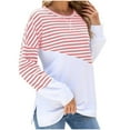 thumbnail image 1 of BangWanChi Long SLeeve Shirts for Women Women's Casual Striped Long-Sleeved Crew-Neck Tops, 1 of 5
