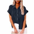 thumbnail image 1 of BangWanChi Long Sleeve Blouses for Women Dressy Womens Color Button Shirts V Neck Loose Blouse Short Sleeve Casual Work Tunic Tops With Pocket, 1 of 4