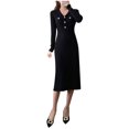 thumbnail image 1 of BangWanChi Long Sleeve Dresses for Women Fall Ladies Solid Color Small Knitted V-neck And Winter Temperament Collection Waist Bag Buttocks Base Woolen Dress, 1 of 5
