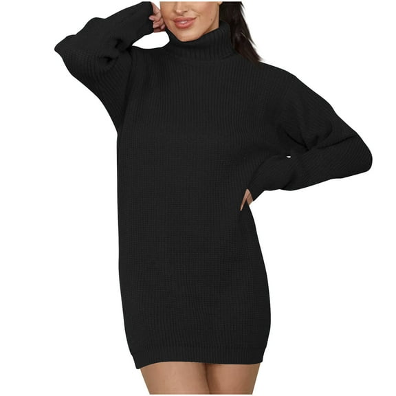 BangWanChi Long Sleeve Dresses for Women Fall Women Solid Color Lapel Loose Knit Long Sleeved Plus Size Senior Woolen Dress