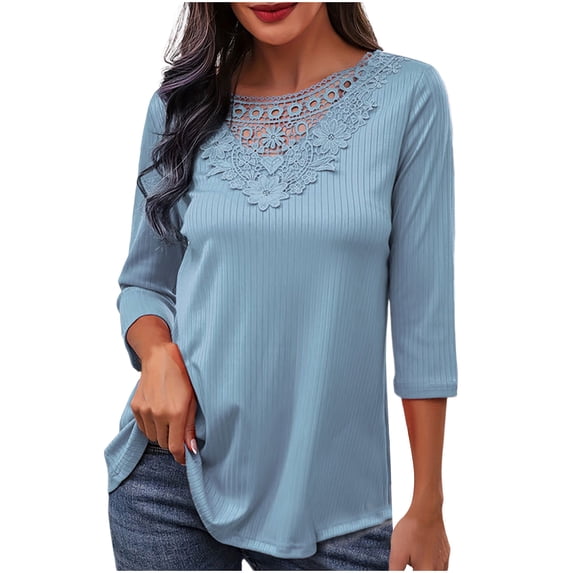 BangWanChi Long Sleeve Shirts for Women Fashion Women Long Sleeve Comfortable Breathable Round--Neck Shirt Tops