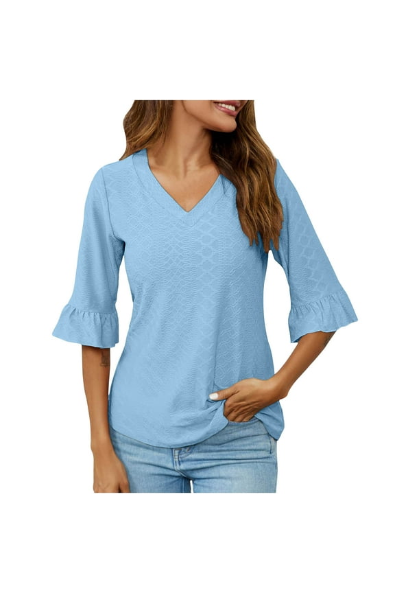 Long Sleeve Shirts for Women Women's Fashion Split Flare Sleeves V-Neck Casual Loose T-Shirt Top