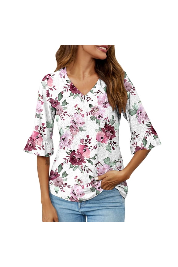 Long Sleeve Shirts for Women Women's Fashion Split Flare Sleeves V-Neck Casual Loose T-Shirt Top