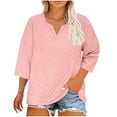thumbnail image 1 of BangWanChi Loose Shirts for Women Fashion Plus Size Solid Color V-Neck 3/4 Sleeve Shirt Blouses, 1 of 5