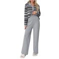 thumbnail image 1 of BangWanChi Lounge Sets for Women 2 Piece Women New Winter Loose Casual Striped Button Long Sleeved+wide Leg Pants Knitted Two-piece Set Long Sleeved Lapel Set, 1 of 5