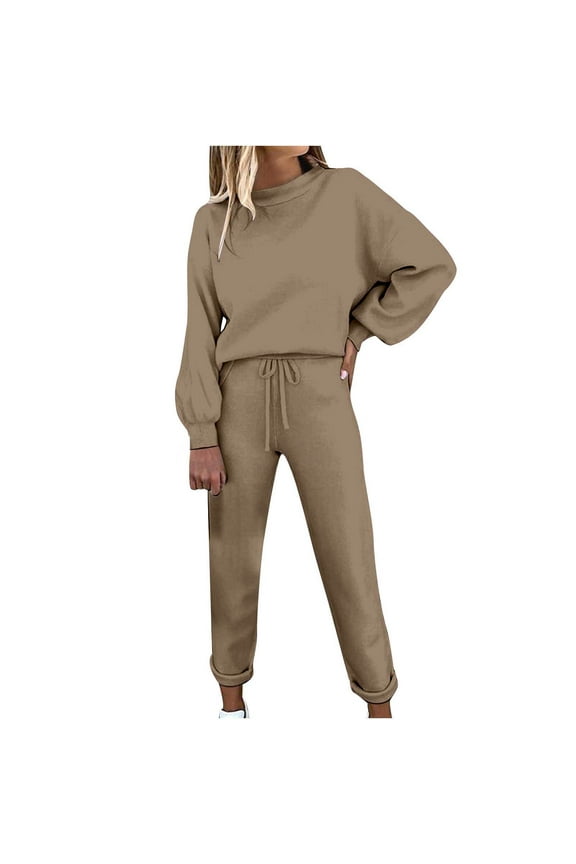 Lounge Sets for Women Tall Women's Solid Color Pullover Long Sleeve Top + Casual Pants 2 Piece Set