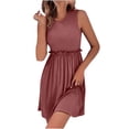 thumbnail image 1 of BangWanChi Maxi Dresses for Women 2024 ClearanceWomen's Spring/Summer European and American British Style Women's Dress Sleeveless Round Neck A-line Dress Sleeveless Round Neck Knee Length Dress, 1 of 1