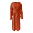 thumbnail image 1 of BangWanChi Maxi Dresses for Women Sexy Dresses for Women Wedding Guest Dresses for Women Women‘s Casual Lace Up Loose Long Sleeve Solid Round Neck Long Dresses, 1 of 4