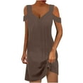 thumbnail image 1 of BangWanChi Maxi Dresses for Women ClearanceWomen's Fashion V-neck Loose Solid Short Sleeve Strapless Mini Dress, 1 of 1