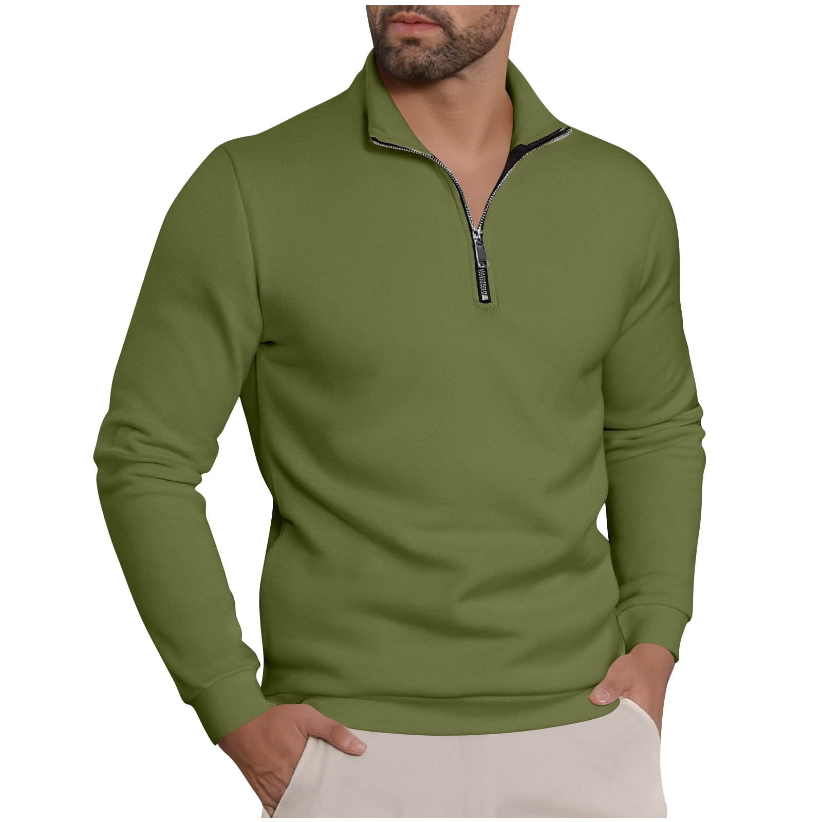 Men's Casual Stand-up Collar Door Barrel Solid Color Long-sleeved Shirt main image 1