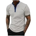 thumbnail image 1 of BangWanChi Men Solid Color Casual Loose Button Shirts Fashion Man Short Sleeve V-Neck Collar Blouses Top Shirt, 1 of 6