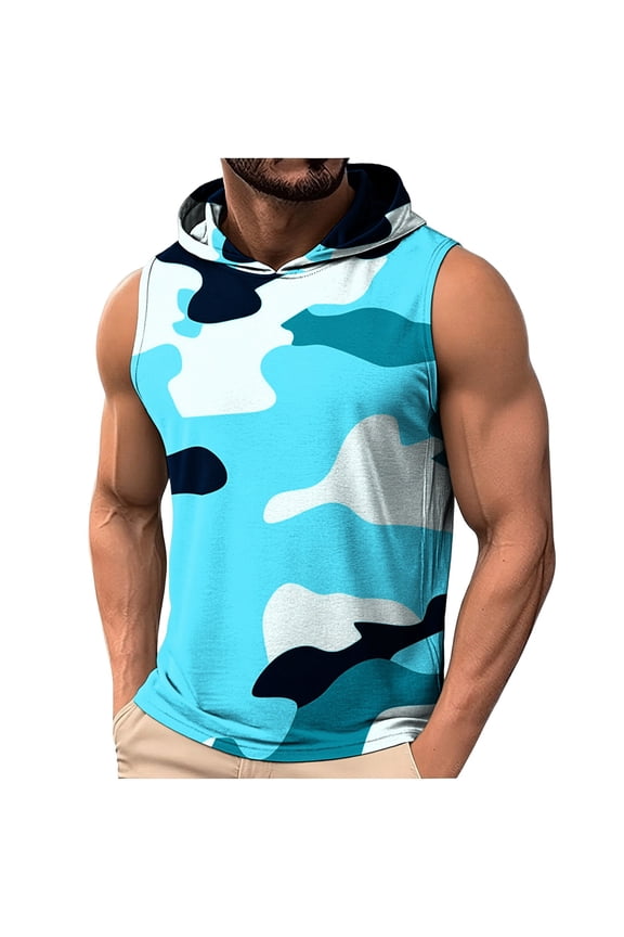 Men's Canadian Printed Solid Color Loose Fitting Home And Outdoor Couple Pullover Hooded Top Blue L