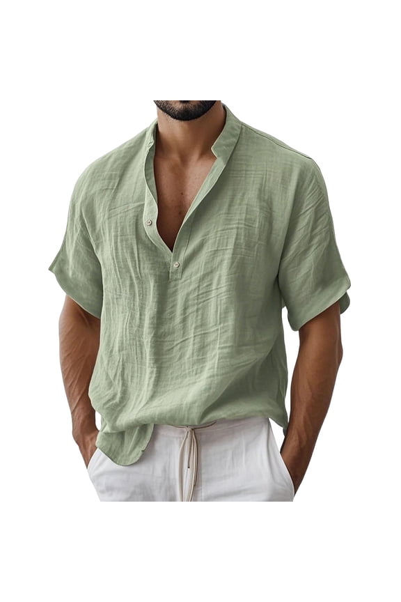 Men's Shirts Casual & Comfy Linen Top Summer Beach Wear Solid Holiday Street Short Sleeved Collared Tops