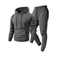 thumbnail image 1 of BangWanChi Men's Solid Color Drawstring Sweatsuits Long Sleeved Hooded One Pocket Hoodie with Full Set Of Printed Warm Casual Suit, 1 of 2