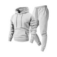 thumbnail image 1 of BangWanChi Men's Solid Color Drawstring Sweatsuits Long Sleeved Hooded One Pocket Hoodie with Full Set Of Printed Warm Casual Suit, 1 of 2