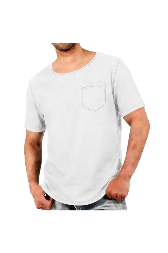 Men's Spring And Summer Solid Color Tops Fashion Man Imitation Denim Round Neck Short Sleeve Loose Fit Top