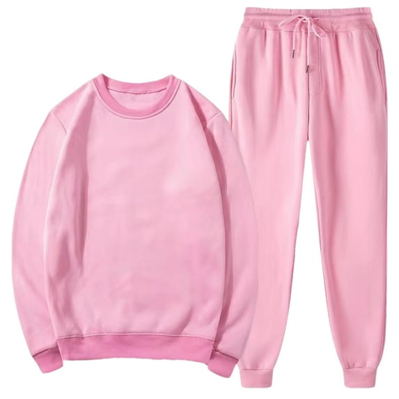 BangWanChi Men's Two-Piece Casual Sets Oversize y2k Sweatshirts and Drawstring Sweatpants Solid Color Long Sleeve Round-Neck Blouses Set