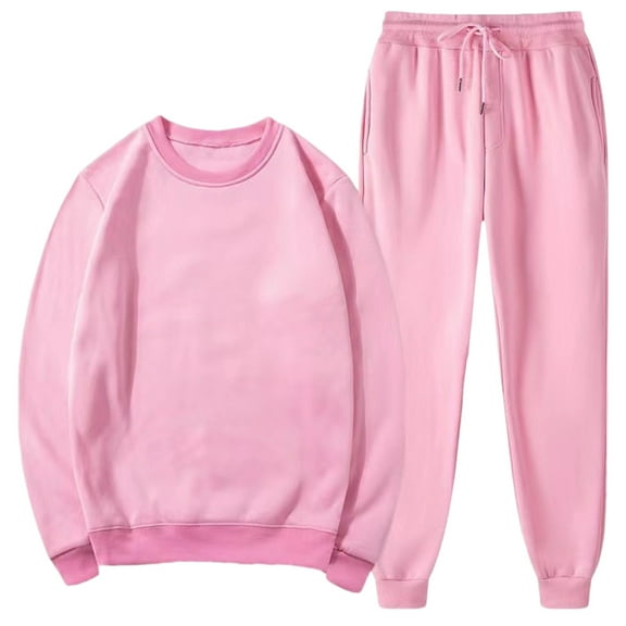 BangWanChi Men's Two-Piece Casual Sets Oversize y2k Sweatshirts and Drawstring Sweatpants Solid Color Long Sleeve Round-Neck Blouses Set