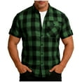 thumbnail image 1 of BangWanChi Mens Button Front Closure Shirts Fashion Men Patchwork Plaid Lapel Button Pocket Short Sleeves Shirt Tops Army Green L, 1 of 6