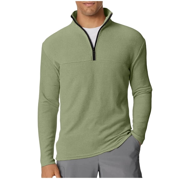 BangWanChi Mens Half Zip Sports Tops Men's Solid Color Long Sleeved Stand Up Collar Shirt