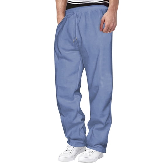 BangWanChi Mens Loose Fit Long Pants Fashion Joggers Sports Pants Sweatpants Trousers Mens Long Pants Blue L