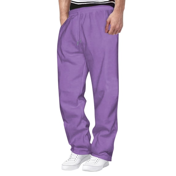 BangWanChi Mens Loose Fit Long Pants Fashion Joggers Sports Pants Sweatpants Trousers Mens Long Pants Purple XXL