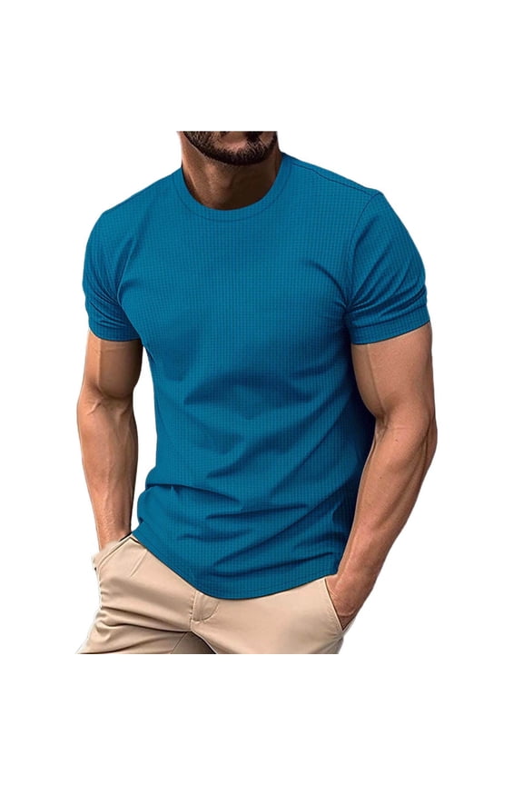 Mens Summer Breathable T-Shirts Men Fashion Leisure Motion Breathable Seersucker Short Sleeve Round-Neck Blouses