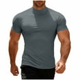 thumbnail image 1 of BangWanChi Mens Summer Short Sleeve Tops Solid Color Casual Fashion High Collar T-Shirt Base Layer Shirt Top Gray S, 1 of 6