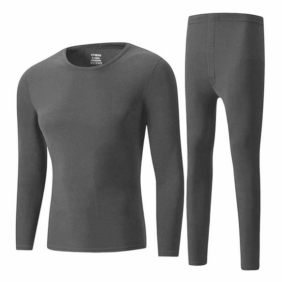 BangWanChi Mens Thermal Underwear Sets Solid Color Casual Fashion Elastic Base Homewear Running For Fitness Round Neck Keep Warm Sets for Men