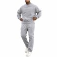 thumbnail image 1 of BangWanChi Mens Velvet 2 Piece Sets Solid-Color Casual Loose Drawstring Long Pants Sweatshirt Pullover Crewneck Long Sleeve Set, 1 of 6