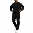 thumbnail image 1 of BangWanChi Mens Velvet 2 Piece Sets Solid-Color Casual Loose Drawstring Long Pants Sweatshirt Pullover Crewneck Long Sleeve Set, 1 of 6