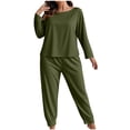 thumbnail image 1 of BangWanChi Pajama Suits for Women Plus Size Women's Fashionable Solid Color Long Sleeved Pants Casual Home Suit Set, 1 of 5