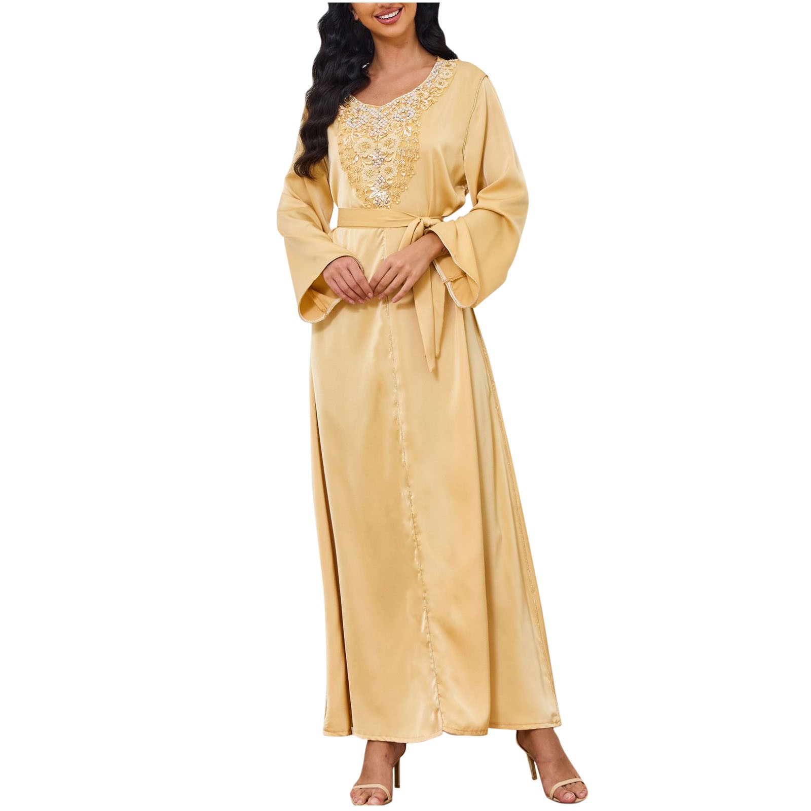 BangWanChi Plus Size Dress Maxi Dresses for Women Work Dresses for Women  Women's Muslim Women's Arabic Fashion Print Long Sleeve V- Neck Dress -  Walmart.com