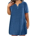 thumbnail image 1 of BangWanChi Plus Size Dresses for Curvy WomenWomen's Oversized Casual Loose Summer Solid Color V-neck Short Sleeved Dress, 1 of 5