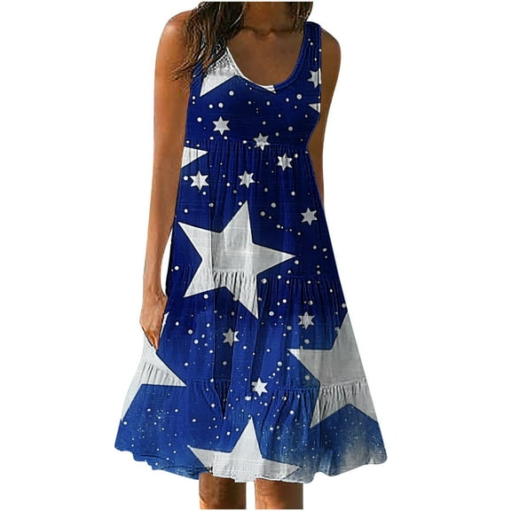 BangWanChi Plus Size Summer Dresses Women's Summer Casual Loose Sleevless Crew Neck Dress