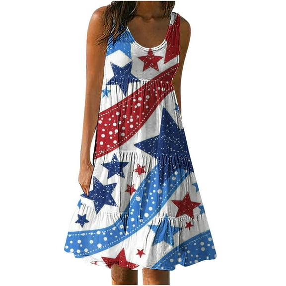 BangWanChi Plus Size Summer Dresses Women's Summer Casual Loose Sleevless Crew Neck Dress