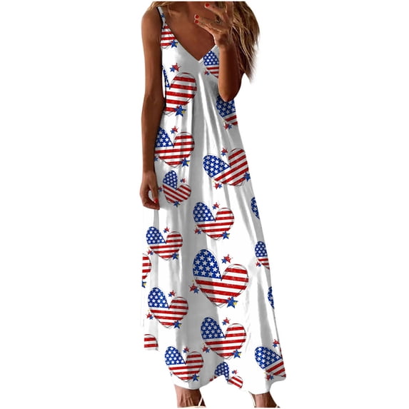 BangWanChi Plus Size Summer Dresses Women's Summer Print Casual Loose Sleevless V-Neck Dress